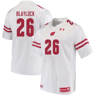 Men's Wisconsin Badgers NCAA #26 Travian Blaylock White Authentic Under Armour Stitched College Football Jersey SV31G24CA